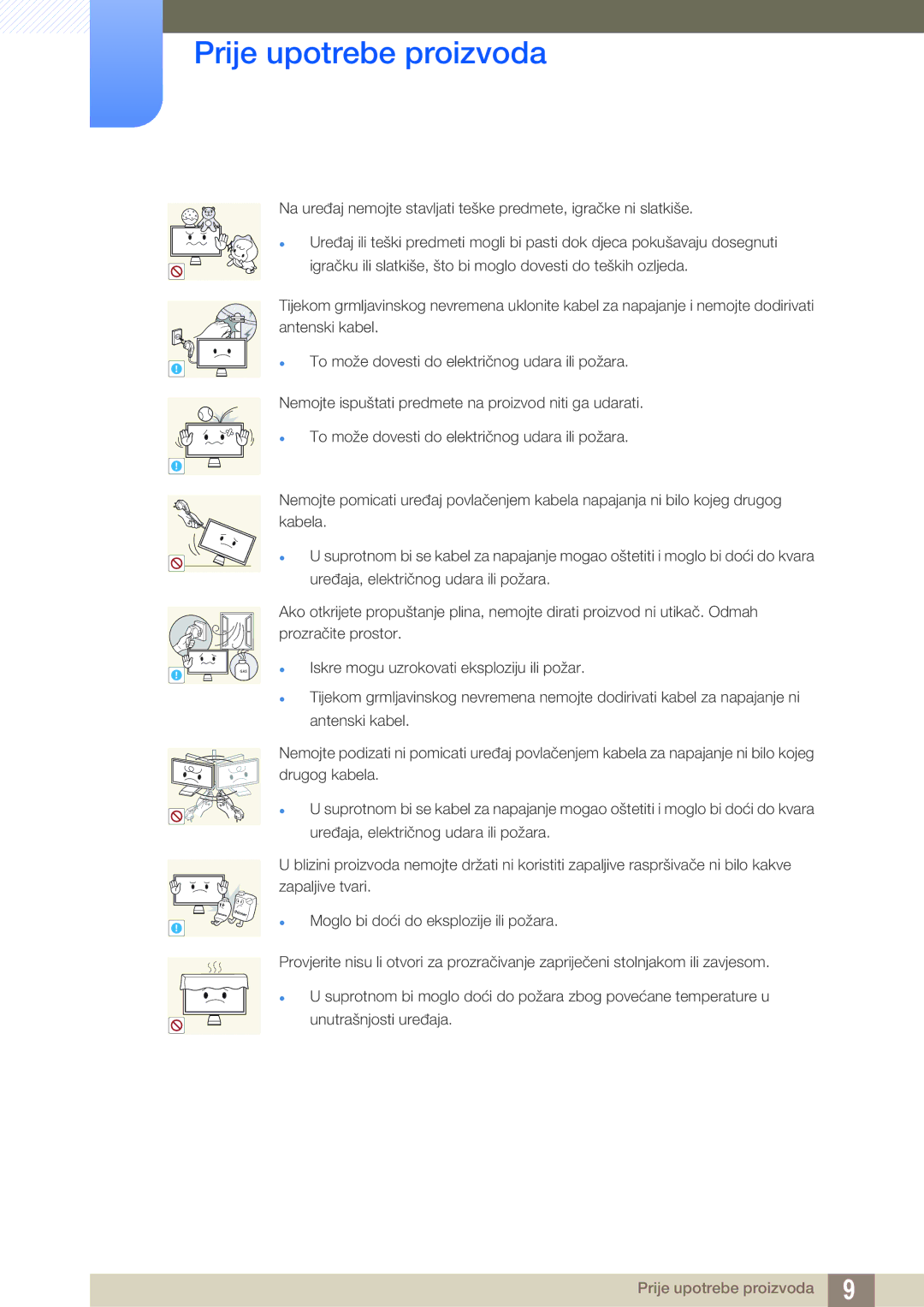 Samsung LC27A750XS/EN manual Iskre mogu uzrokovati eksploziju ili požar 