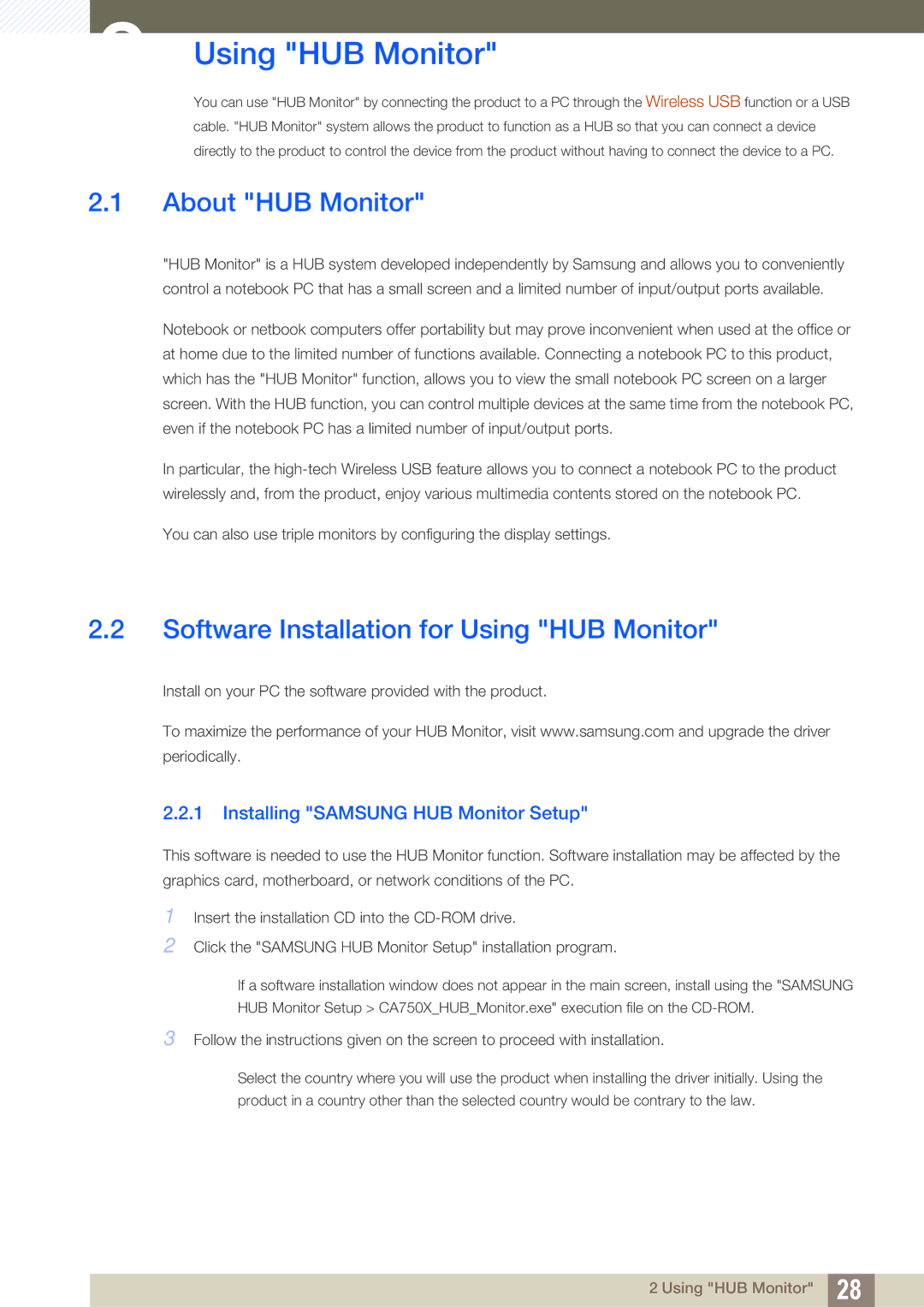 Samsung LC23A750XS/CI, LC27A750XS/ZA, LC23A750XS/EN manual About HUB Monitor, Software Installation for Using HUB Monitor 