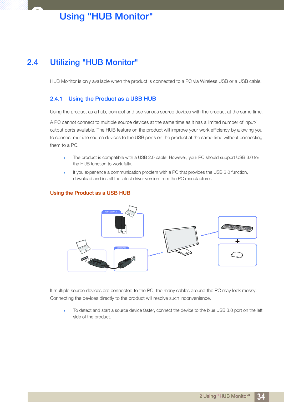 Samsung LC23A750XS/CI, LC27A750XS/ZA, LC23A750XS/EN, LC27A750XS/EN Utilizing HUB Monitor, Using the Product as a USB HUB 