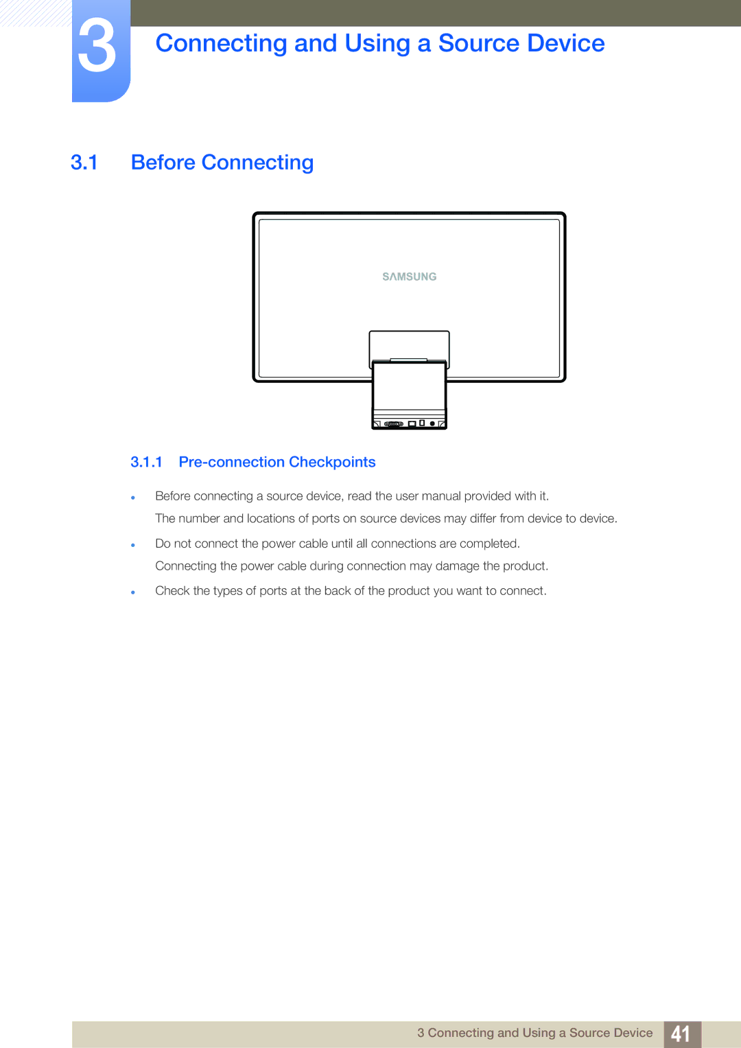 Samsung LC27A750XSSEN, LC27A750XS/ZA Connecting and Using a Source Device, Before Connecting, Pre-connection Checkpoints 