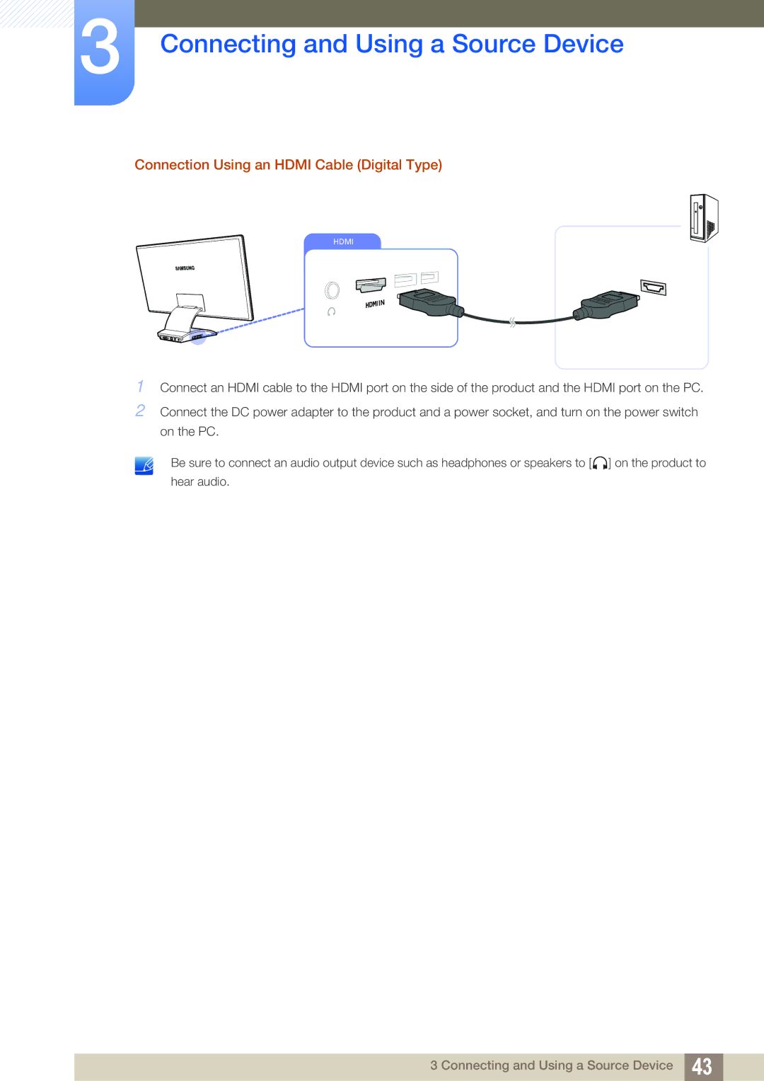 Samsung LC23A750XS/EN, LC27A750XS/ZA, LC27A750XS/EN, LC27A750XS/CI, LC23A750XS/CI Connection Using an Hdmi Cable Digital Type 