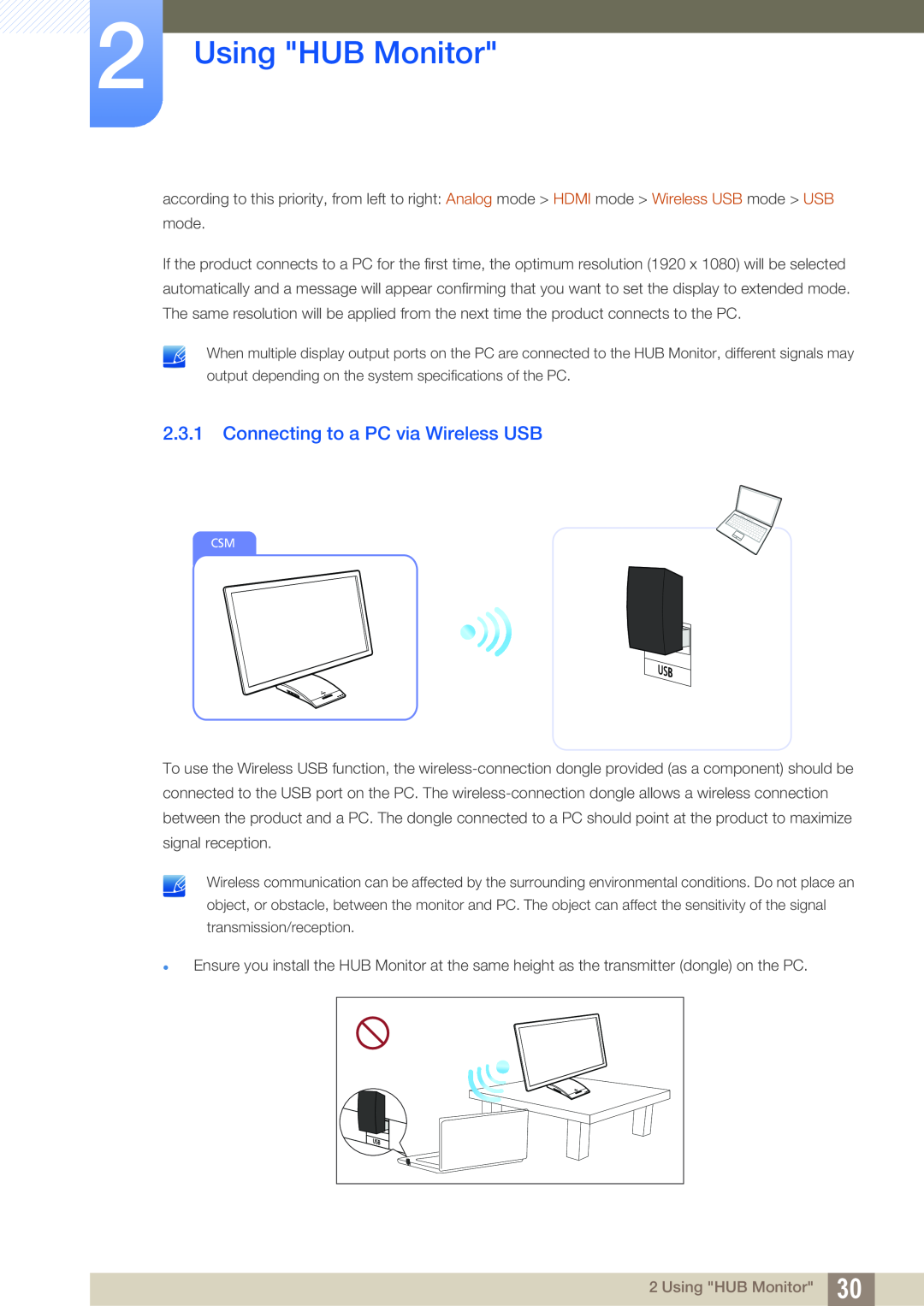 Samsung LC27A750XS/ZA, LC23A750XS/EN, LC27A750XS/EN, LC27A750XS/CI Connecting to a PC via Wireless USB, Using HUB Monitor 