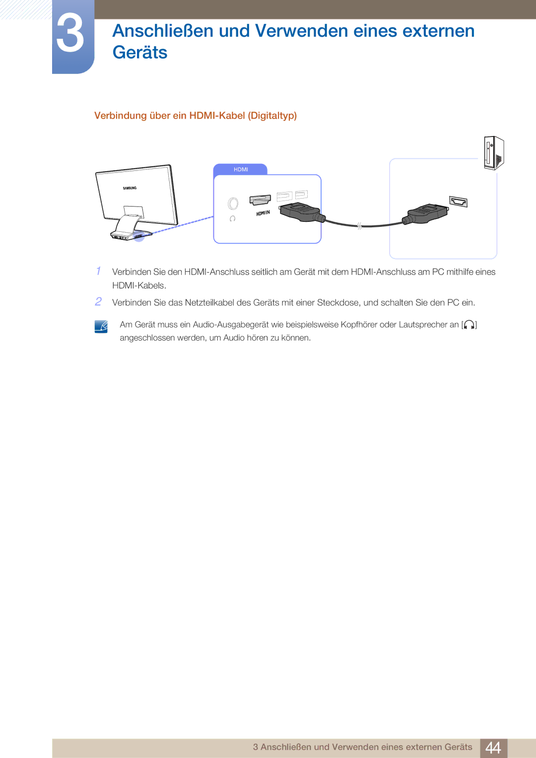 Samsung LC27A750XS/EN, LC27A750XS/ZA, LC23A750XS/EN manual Verbindung über ein HDMI-Kabel Digitaltyp 