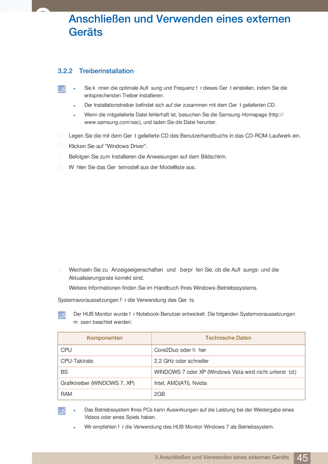 Samsung LC27A750XS/ZA, LC23A750XS/EN, LC27A750XS/EN manual Treiberinstallation, Cpu 