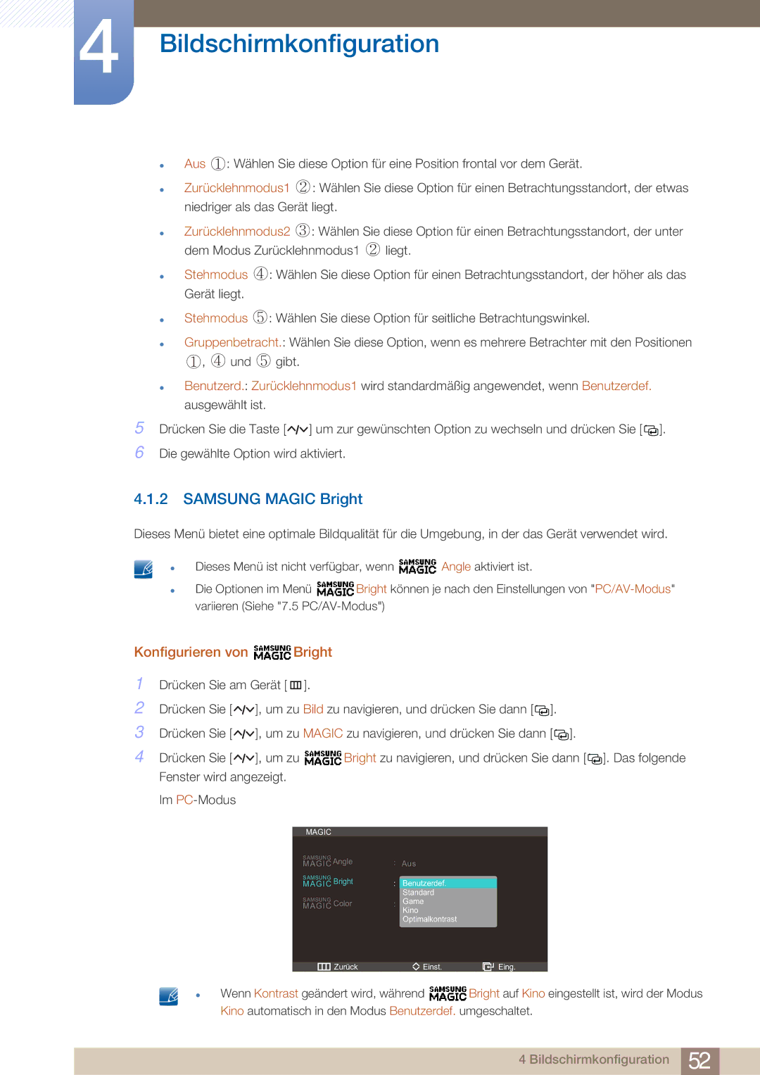 Samsung LC23A750XS/EN, LC27A750XS/ZA, LC27A750XS/EN manual Samsung Magic Bright, Konfigurieren von Bright 