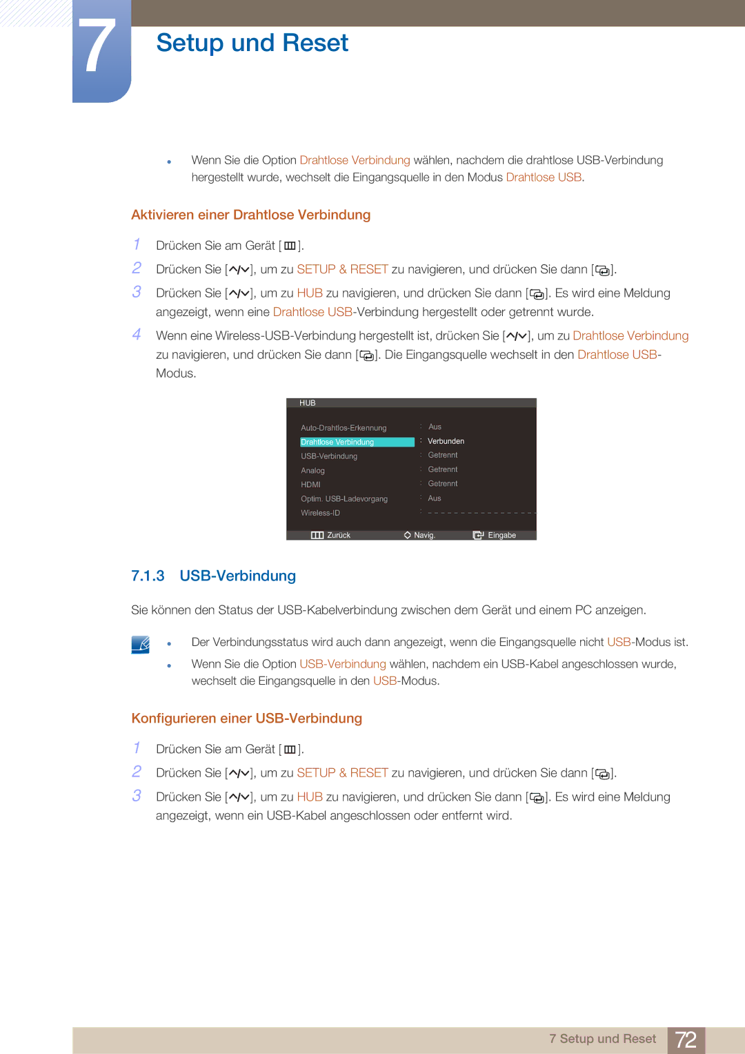 Samsung LC27A750XS/ZA, LC23A750XS/EN manual Aktivieren einer Drahtlose Verbindung, Konfigurieren einer USB-Verbindung 