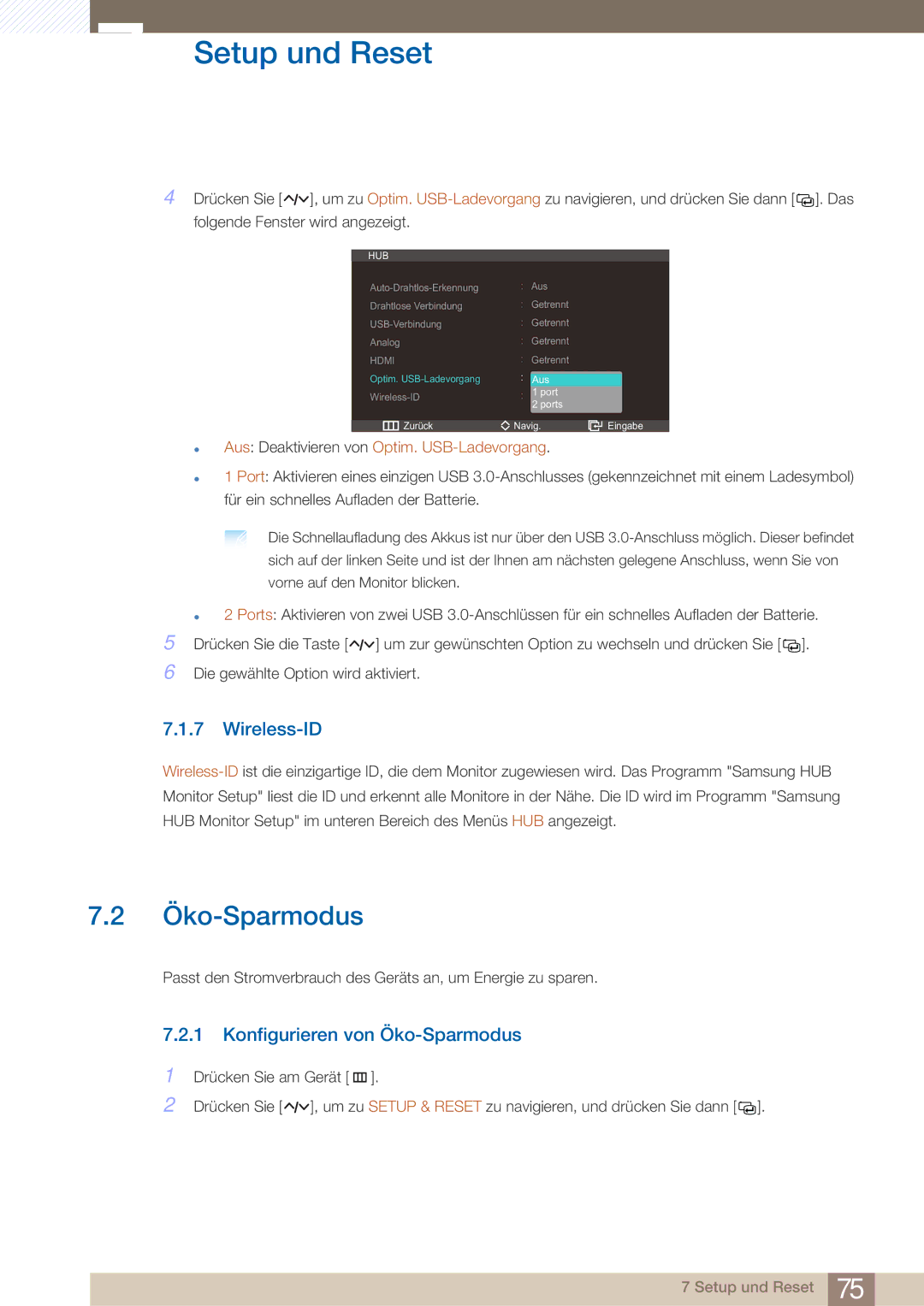 Samsung LC27A750XS/ZA, LC23A750XS/EN, LC27A750XS/EN manual Wireless-ID, Konfigurieren von Öko-Sparmodus 