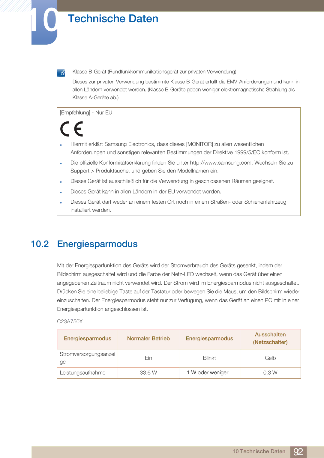 Samsung LC27A750XS/EN, LC27A750XS/ZA, LC23A750XS/EN manual Energiesparmodus 