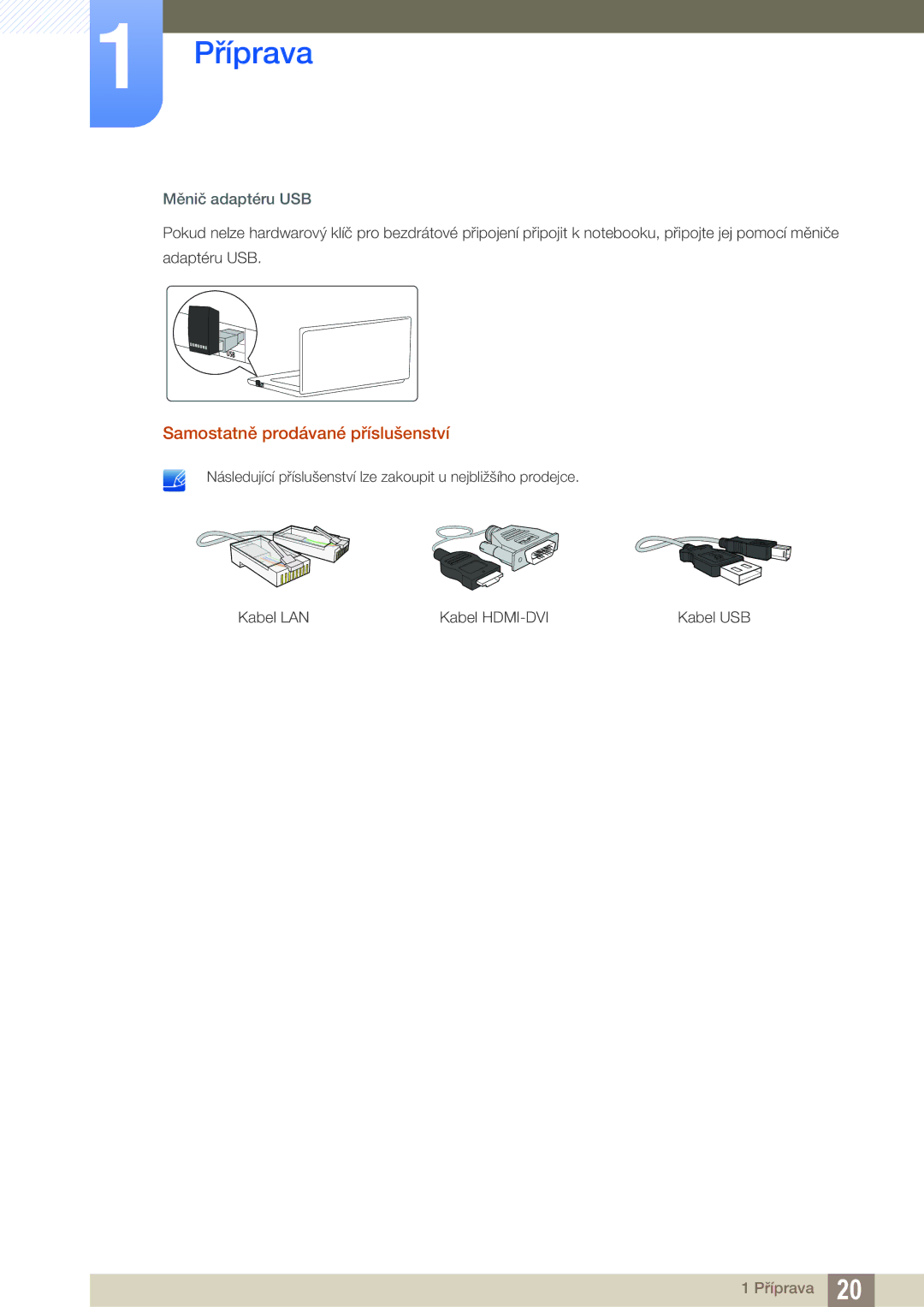 Samsung LC27A750XS/EN, LC27A750XS/ZA, LC23A750XS/EN manual Samostatně prodávané příslušenství, Měnič adaptéru USB 