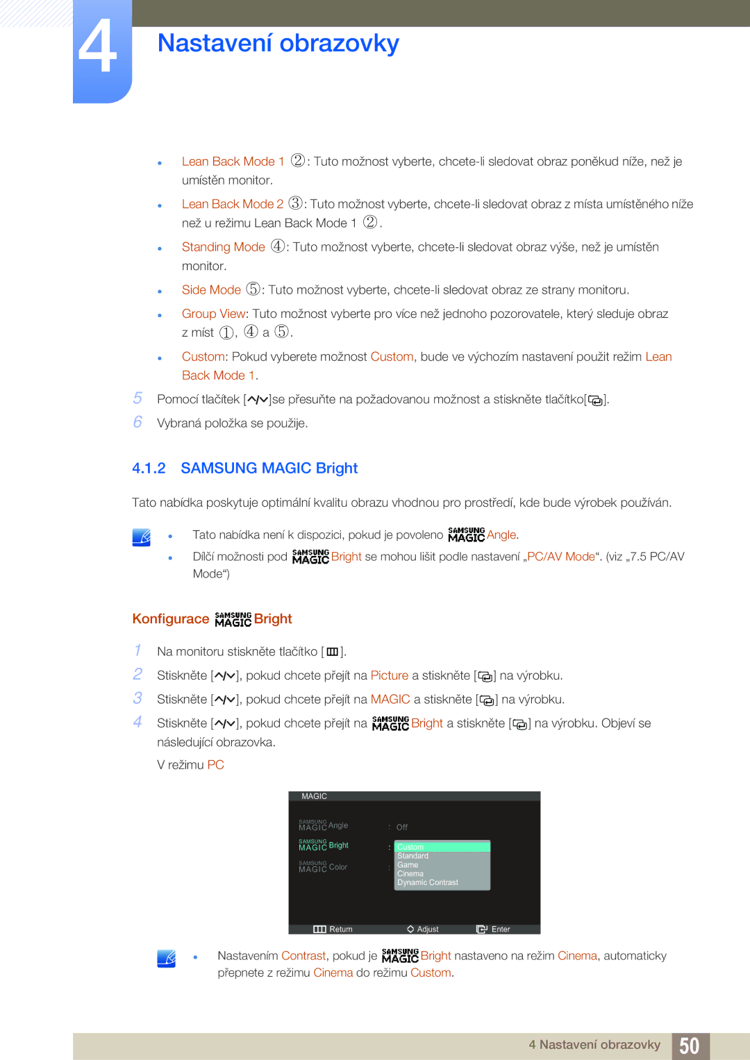Samsung LC27A750XS/EN, LC27A750XS/ZA, LC23A750XS/EN manual Samsung Magic Bright, Konfigurace Bright 