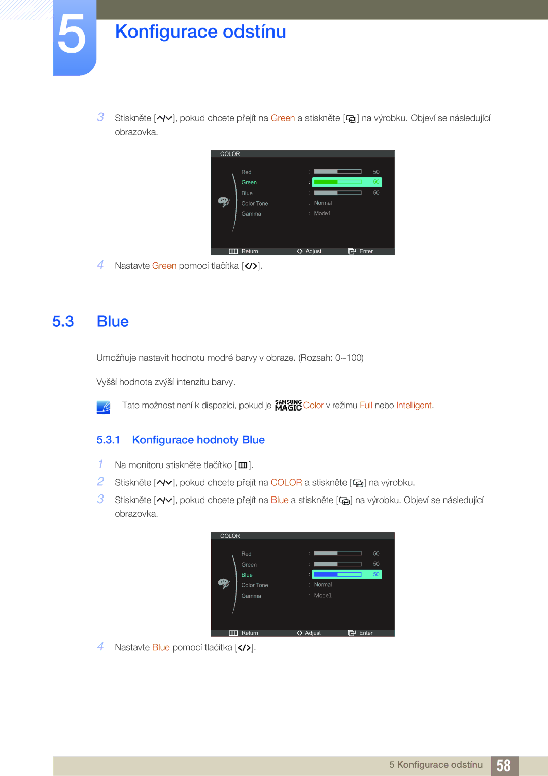 Samsung LC23A750XS/EN, LC27A750XS/ZA, LC27A750XS/EN manual Konfigurace hodnoty Blue 