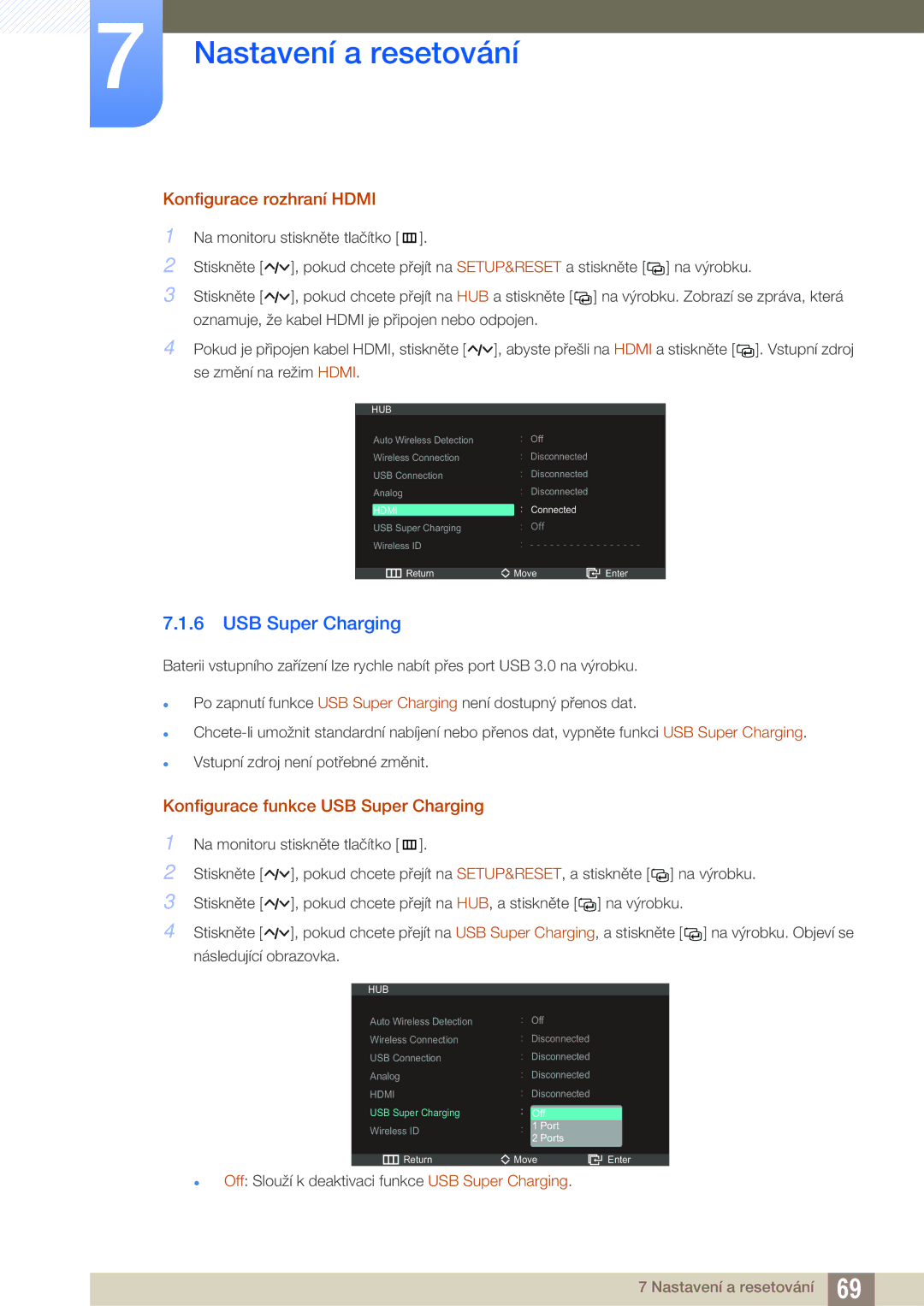 Samsung LC27A750XS/ZA, LC23A750XS/EN, LC27A750XS/EN Konfigurace rozhraní Hdmi, Konfigurace funkce USB Super Charging 