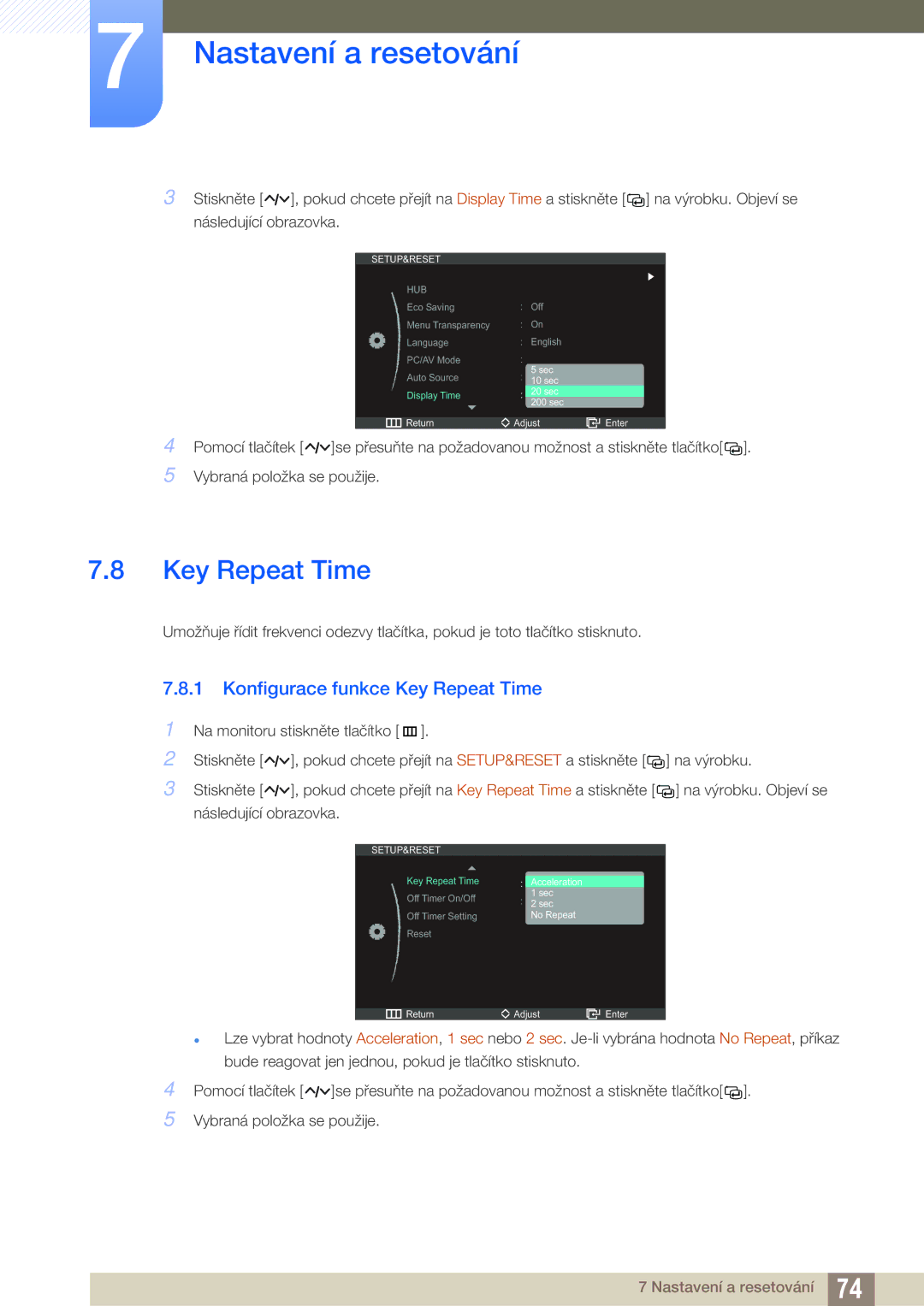 Samsung LC27A750XS/EN, LC27A750XS/ZA, LC23A750XS/EN manual Konfigurace funkce Key Repeat Time 