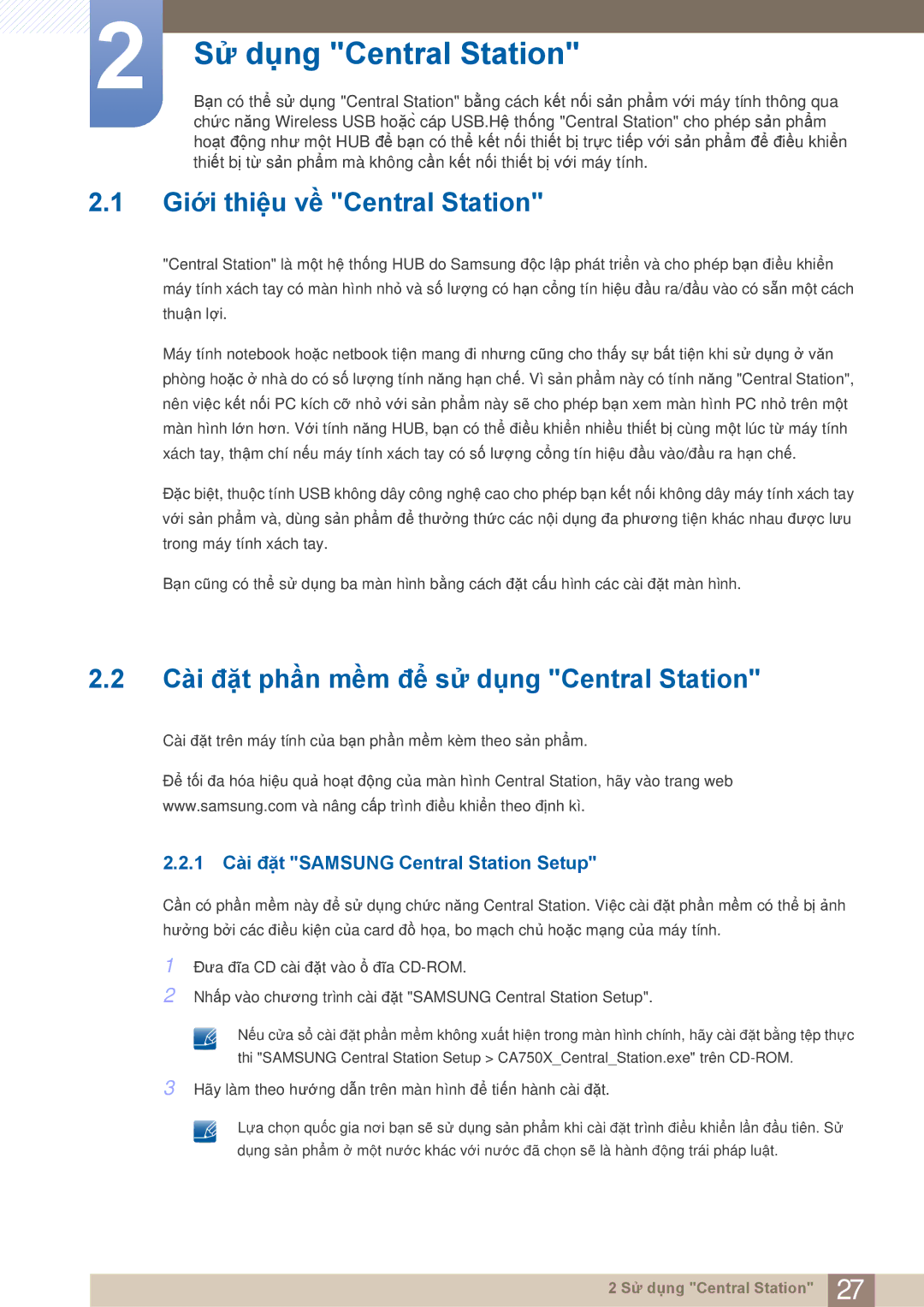 Samsung LC27A750XS/XV Sử dụng Central Station, Giới thiệu về Central Station, Cài đặt phần mềm để sử dụng Central Station 