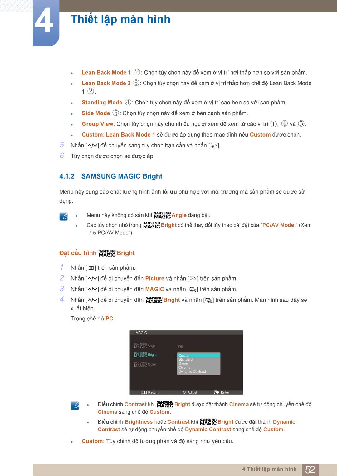 Samsung LC27A750XS/ZA, LC27A750XS/XV manual Samsung Magic Bright, Đặt cấu hình Bright 