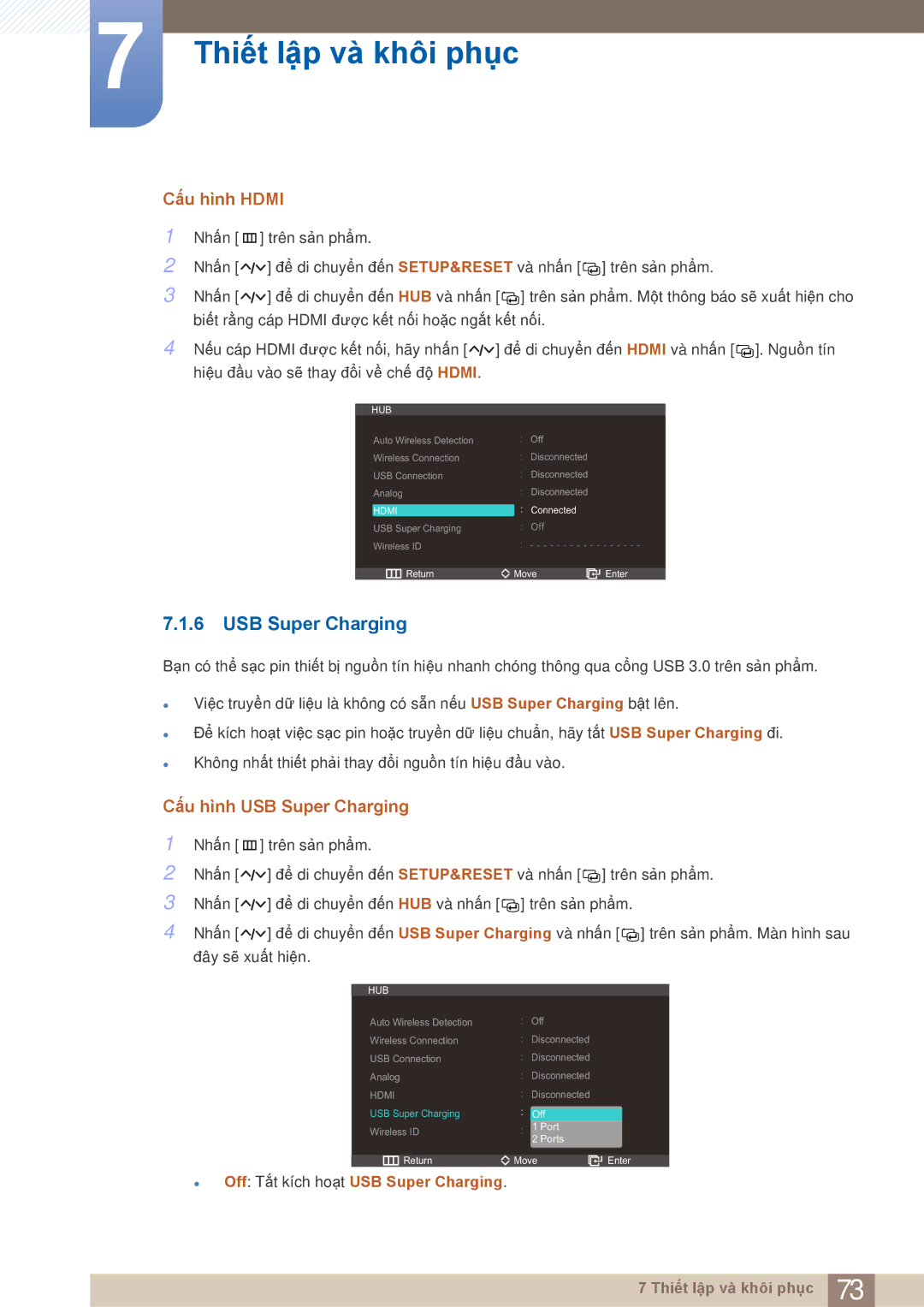 Samsung LC27A750XS/XV, LC27A750XS/ZA manual Cấu hình Hdmi, Cấu hình USB Super Charging 