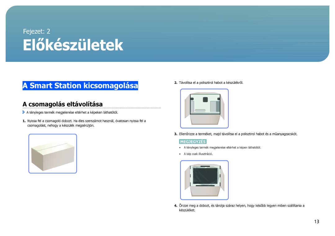 Samsung LC24B550US/EN, LC27B750XS/EN manual Smart Station kicsomagolása, Csomagolás eltávolítása 