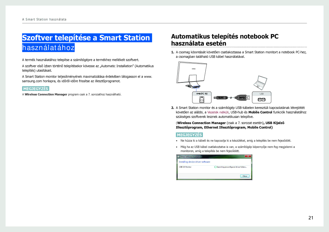 Samsung LC24B550US/EN, LC27B750XS/EN manual Szoftver telepítése a Smart Station használatához 