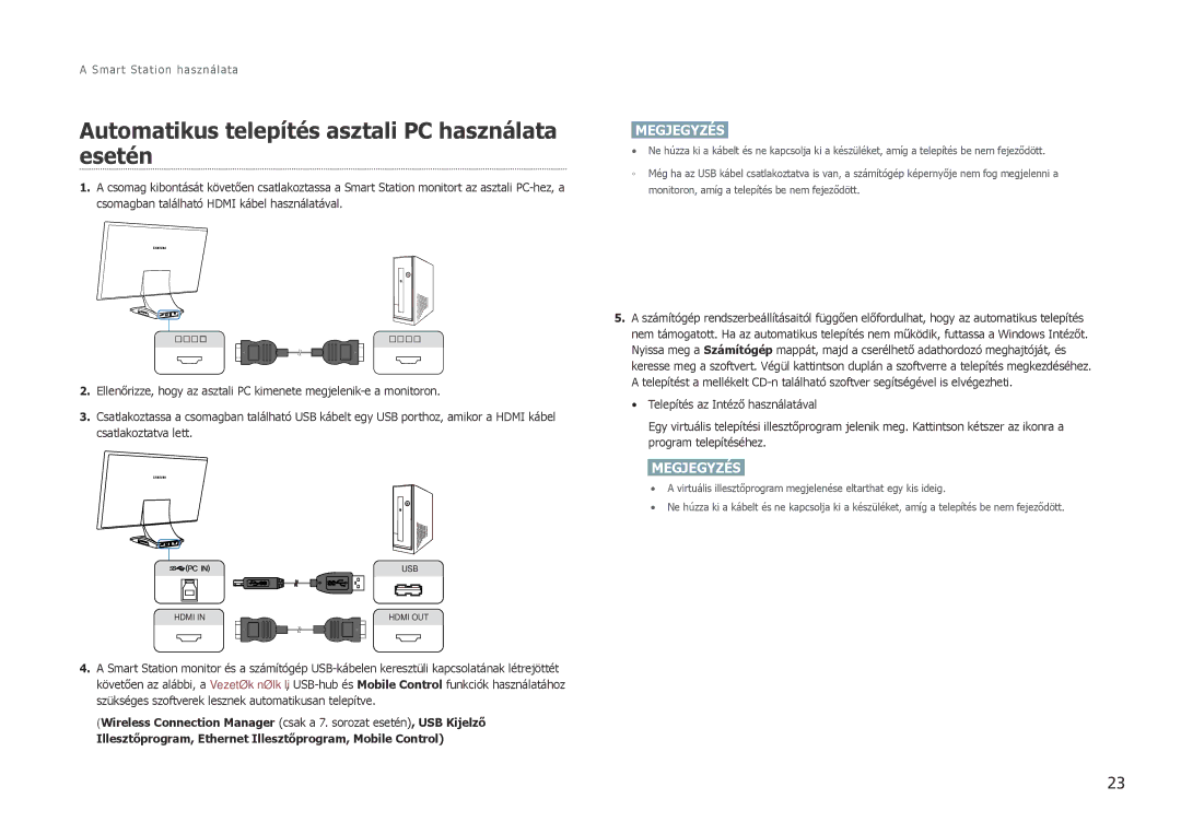 Samsung LC24B550US/EN, LC27B750XS/EN manual Automatikus telepítés asztali PC használata esetén 