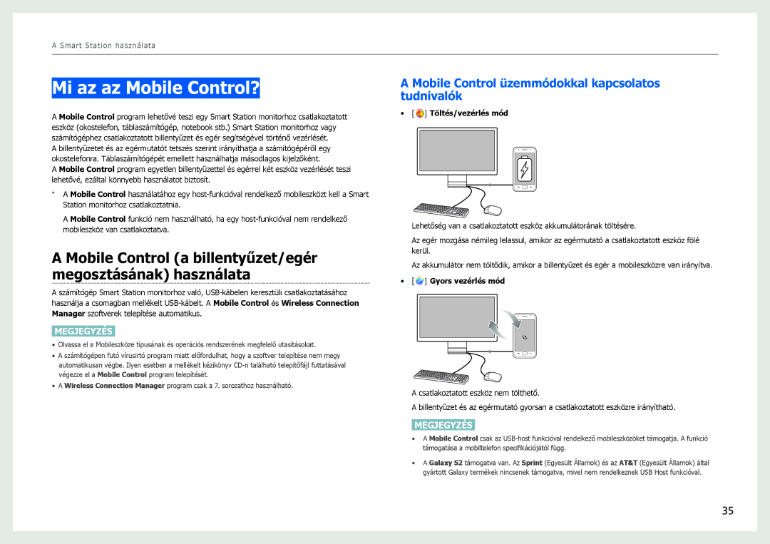 Samsung LC24B550US/EN, LC27B750XS/EN Mi az az Mobile Control?, Mobile Control a billentyűzet/egér megosztásának használata 