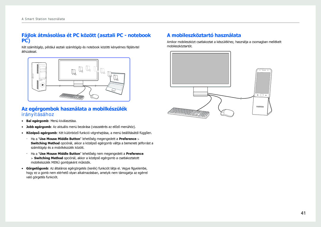 Samsung LC24B550US/EN, LC27B750XS/EN Fájlok átmásolása ét PC között asztali PC notebook PC, Mobileszköztartó használata 