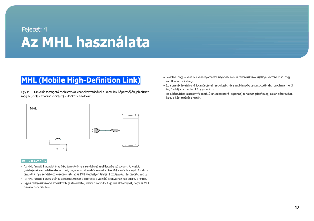 Samsung LC27B750XS/EN, LC24B550US/EN manual Az MHL használata, MHL Mobile High-Definition Link 