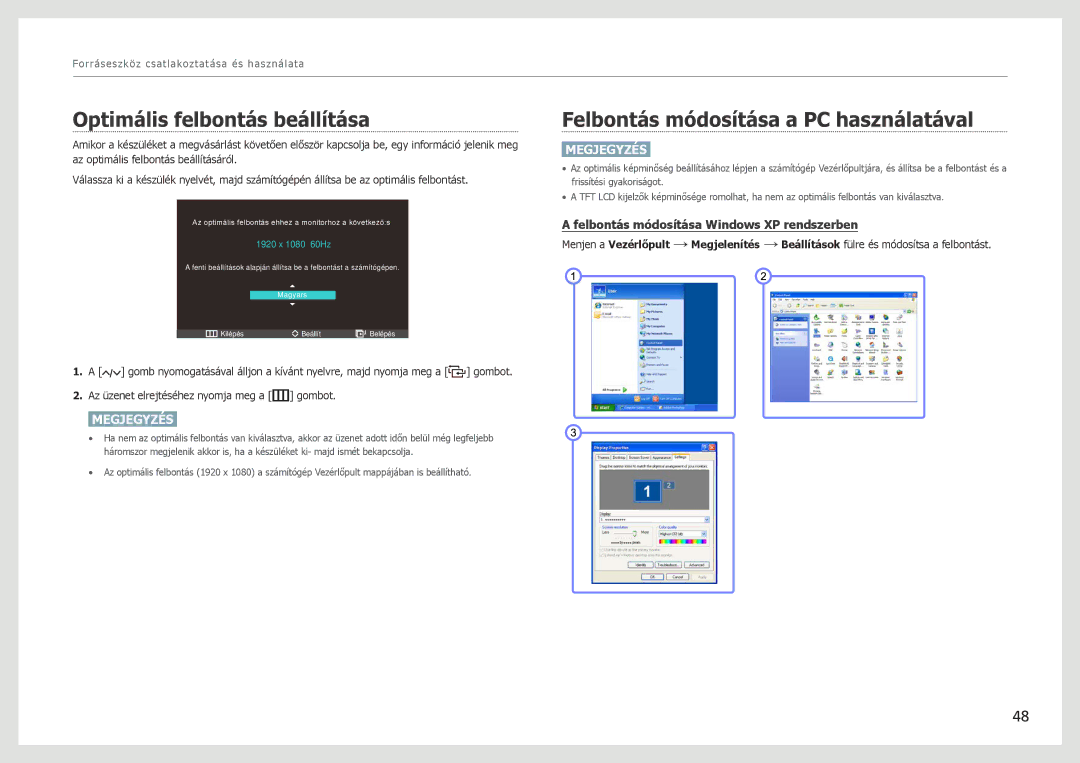 Samsung LC27B750XS/EN, LC24B550US/EN manual Optimális felbontás beállítása, Felbontás módosítása a PC használatával 