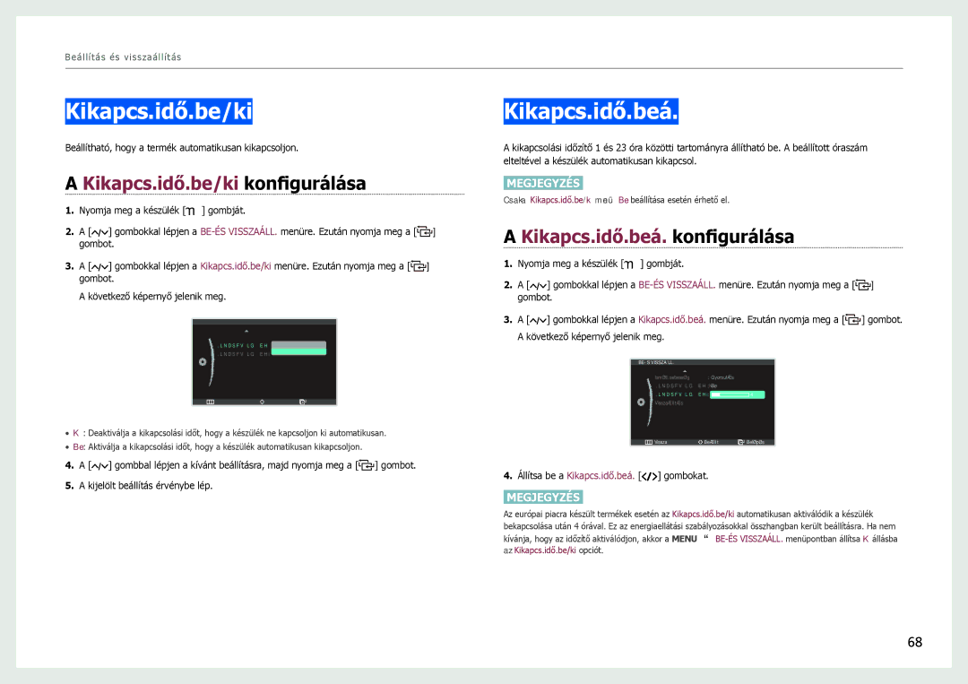 Samsung LC27B750XS/EN, LC24B550US/EN manual Kikapcs.idő.be/ki konfigurálása, Kikapcs.idő.beá. konfigurálása 