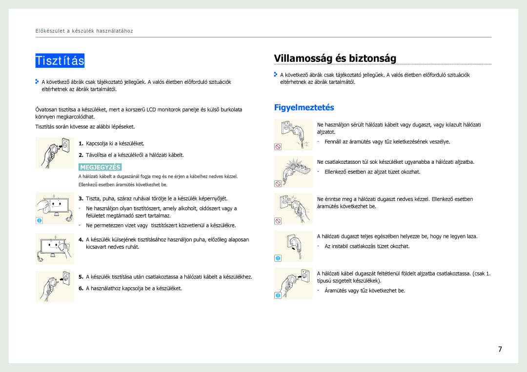 Samsung LC24B550US/EN, LC27B750XS/EN manual Tisztítás, Villamosság és biztonság 
