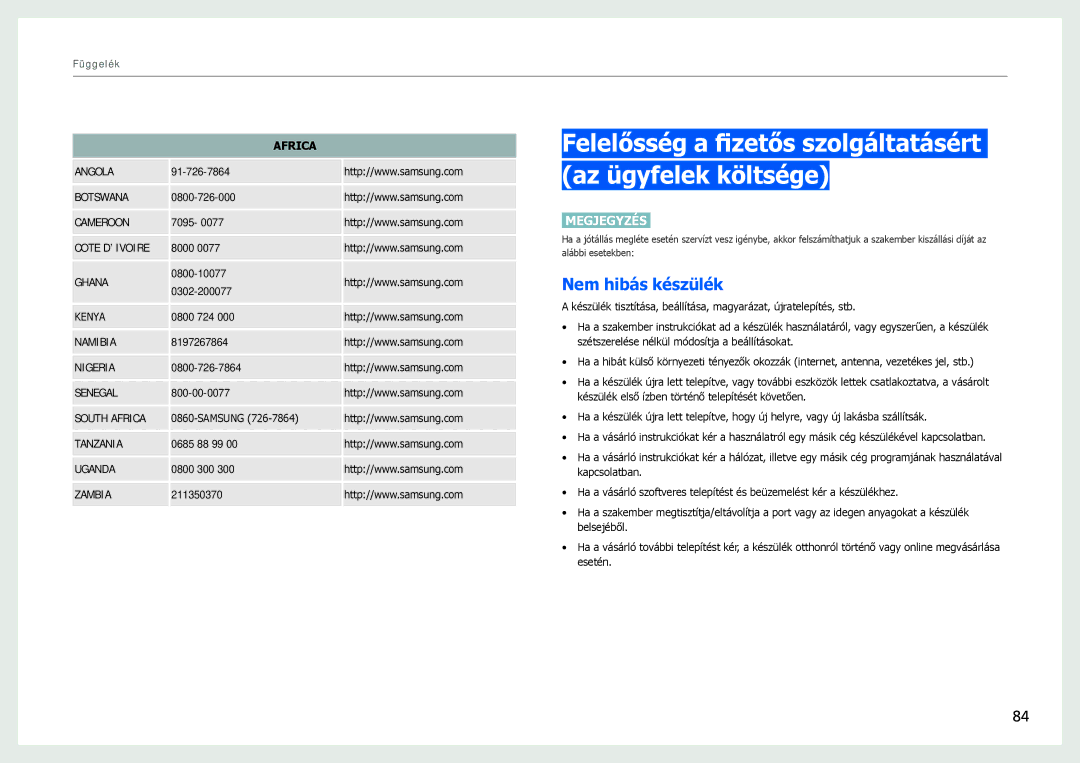 Samsung LC27B750XS/EN, LC24B550US/EN manual Felelősség a fizetős szolgáltatásért az ügyfelek költsége, Nem hibás készülék 