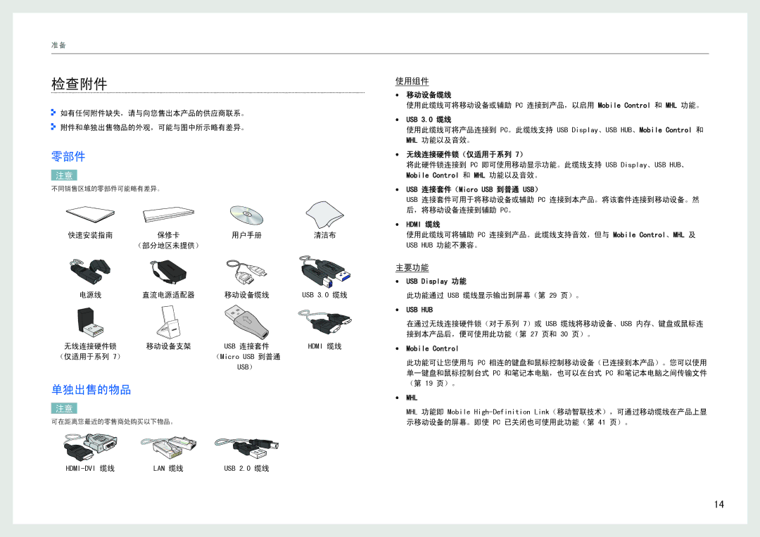 Samsung LC27B750XS/EN, LC24B550US/EN manual 检查附件, 零部件, 单独出售的物品 