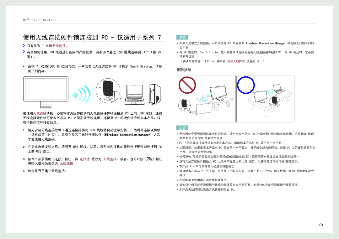 Samsung LC24B550US/EN, LC27B750XS/EN manual 使用无线连接硬件锁连接到 Pc 仅适用于系列, 预防措施 