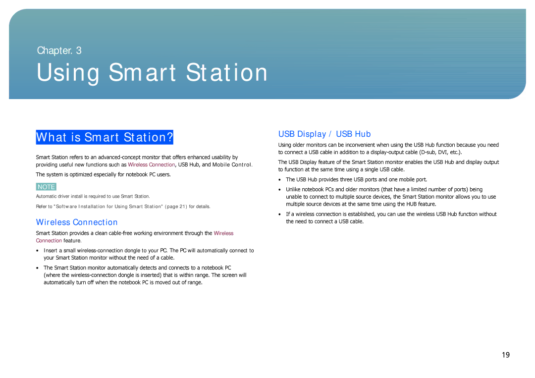 Samsung LC24B550US/CI, LC27B750XS/EN, LC24B750XS/EN manual What is Smart Station?, Wireless Connection, USB Display / USB Hub 