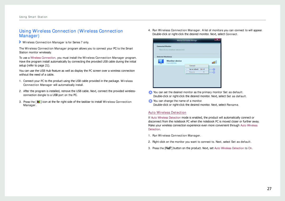 Samsung LC24B750XS/CI manual Using Wireless Connection Wireless Connection Manager, Run Wireless Connection Manager 