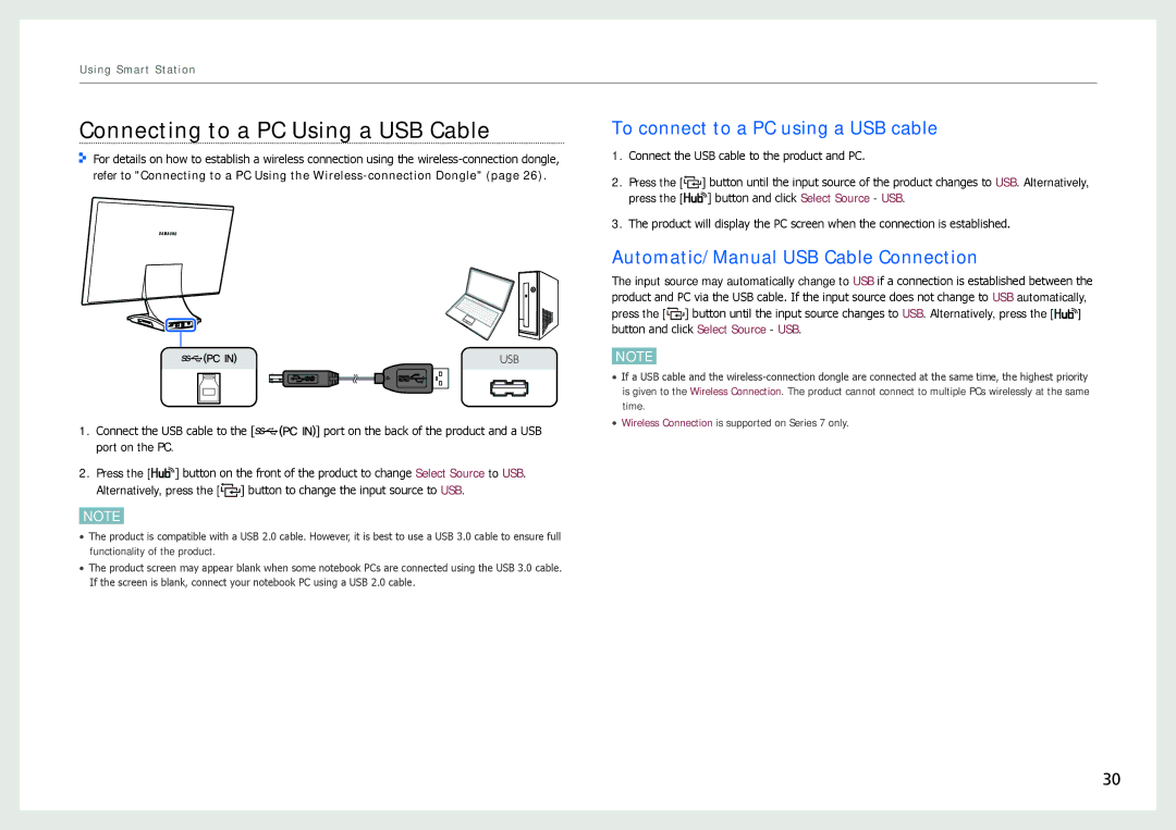 Samsung LC24B550US/EN, LC27B750XS/EN manual Connecting to a PC Using a USB Cable, To connect to a PC using a USB cable 