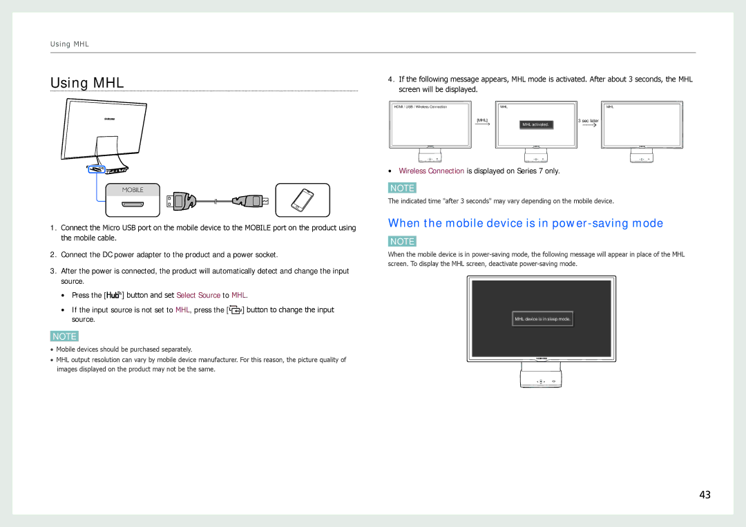 Samsung LC24B750XS/EN, LC27B750XS/EN, LC24B550US/EN, LC24B550US/ZR Using MHL, When the mobile device is in power-saving mode 