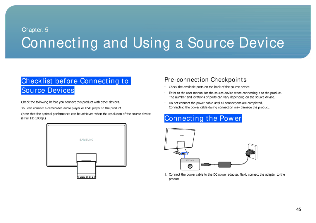 Samsung LC24B550US/ZR, LC27B750XS/EN Connecting and Using a Source Device, Checklist before Connecting to Source Devices 