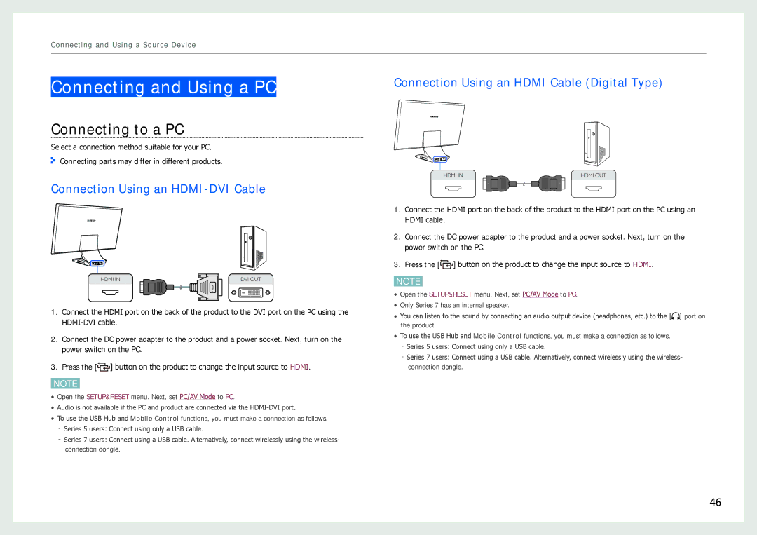 Samsung LC27B750XS/CI, LC27B750XS/EN Connecting and Using a PC, Connecting to a PC, Connection Using an HDMI-DVI Cable 