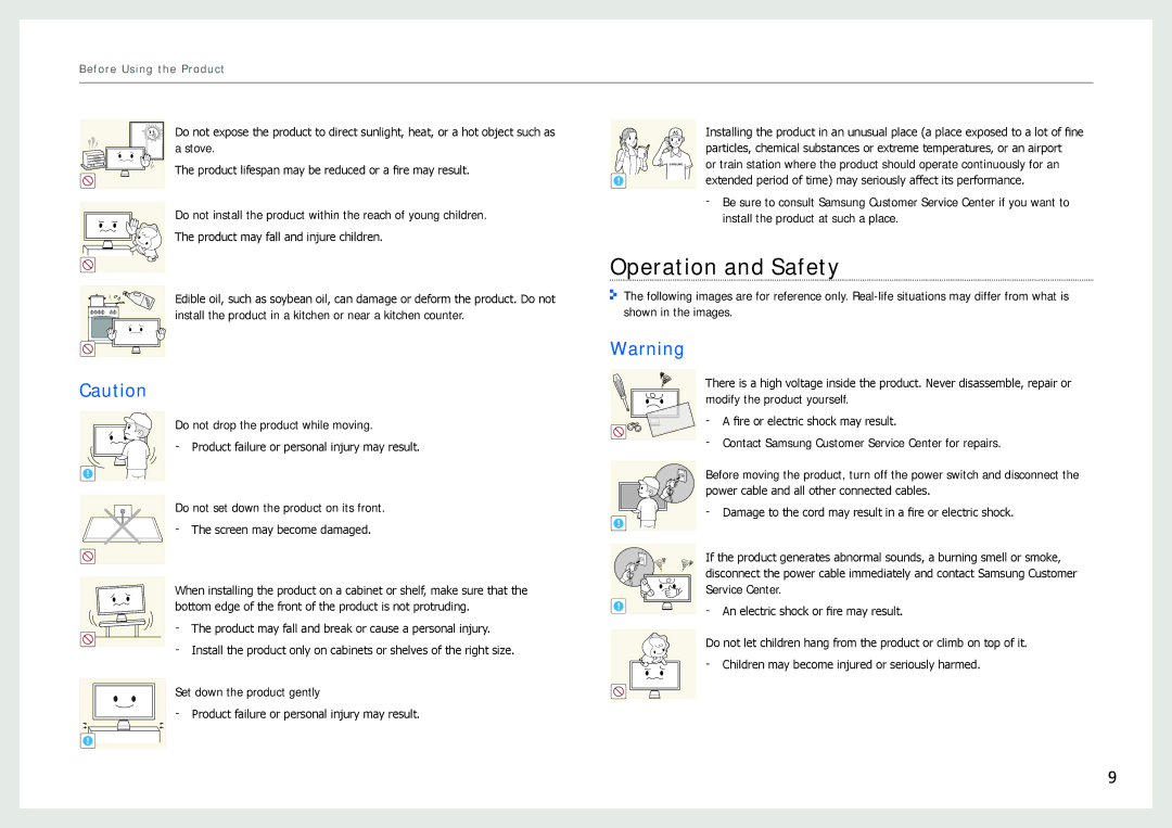 Samsung LC24B550US/EN, LC27B750XS/EN, LC24B750XS/EN, LC24B550US/ZR Operation and Safety, Install the product at such a place 