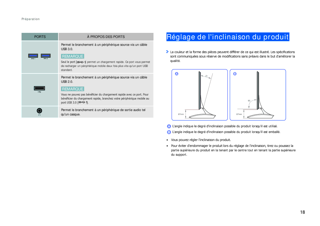 Samsung LC27B750XS/EN, LC24B750XS/EN, LC24B550US/EN manual Réglage de linclinaison du produit 