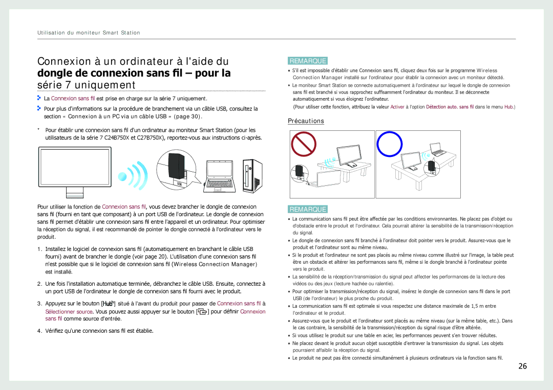 Samsung LC24B550US/EN, LC27B750XS/EN, LC24B750XS/EN manual Précautions 