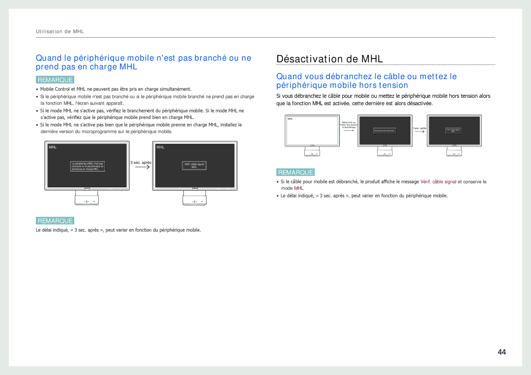 Samsung LC24B550US/EN, LC27B750XS/EN, LC24B750XS/EN manual Désactivation de MHL, Mhl 