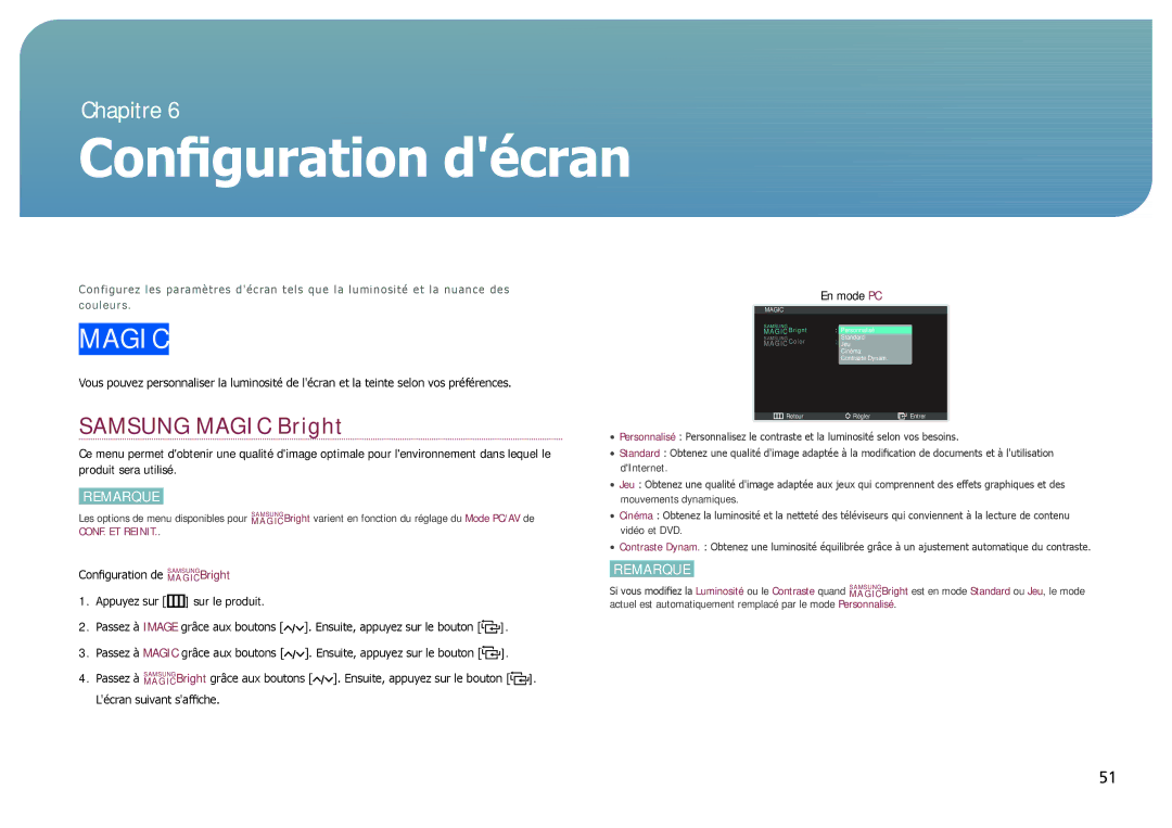 Samsung LC27B750XS/EN, LC24B750XS/EN, LC24B550US/EN manual Configuration décran 