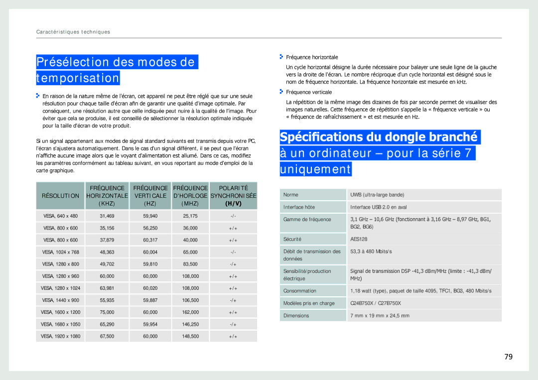 Samsung LC24B750XS/EN, LC27B750XS/EN, LC24B550US/EN manual Présélection des modes de temporisation, Khz Mhz 