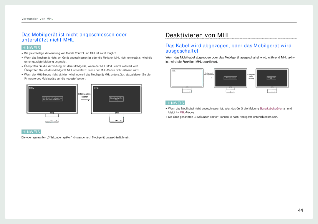 Samsung LC24B550US/EN, LC27B750XS/EN, LC24B750XS/EN manual Deaktivieren von MHL, Mhlmhl 