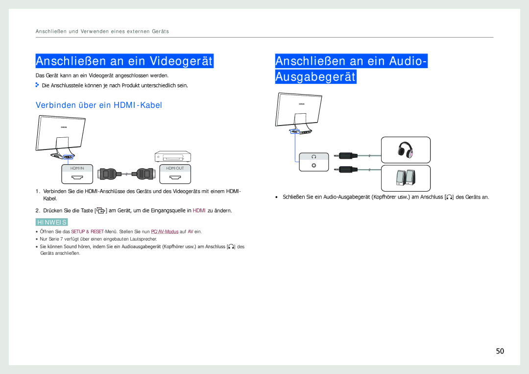 Samsung LC24B550US/EN, LC27B750XS/EN, LC24B750XS/EN manual Ausgabegerät, Verbinden über ein HDMI-Kabel 
