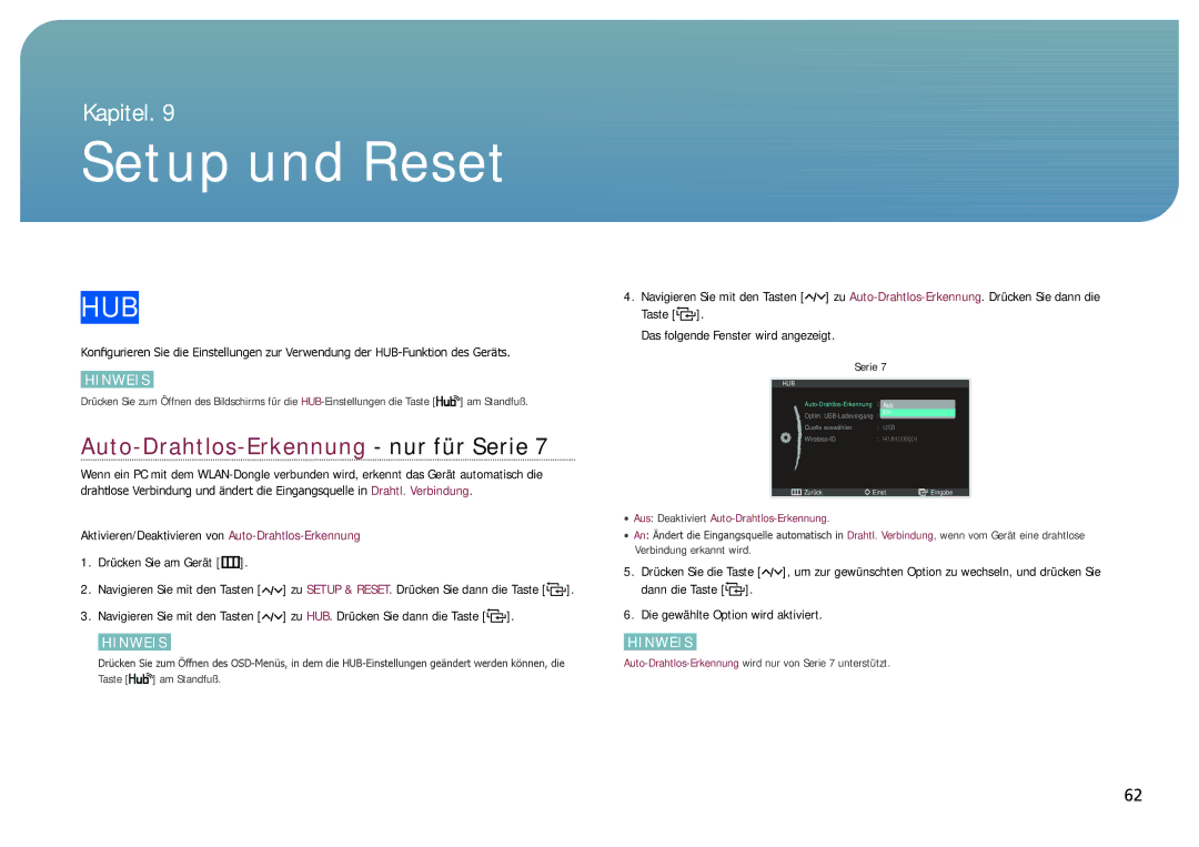 Samsung LC24B550US/EN, LC27B750XS/EN, LC24B750XS/EN manual Setup und Reset, Hub 