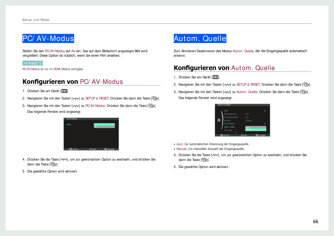 Samsung LC27B750XS/EN, LC24B750XS/EN, LC24B550US/EN Konfigurieren von PC/AV-Modus, Konfigurieren von Autom. Quelle 