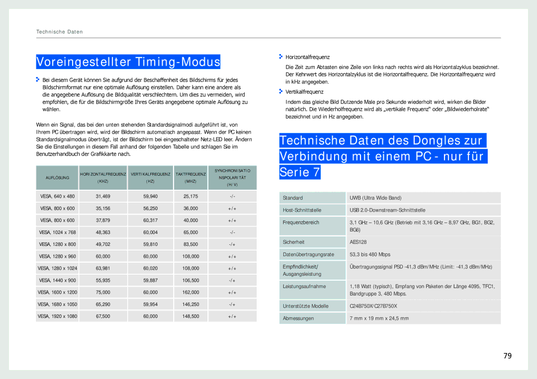 Samsung LC24B750XS/EN, LC27B750XS/EN, LC24B550US/EN manual Voreingestellter Timing-Modus 