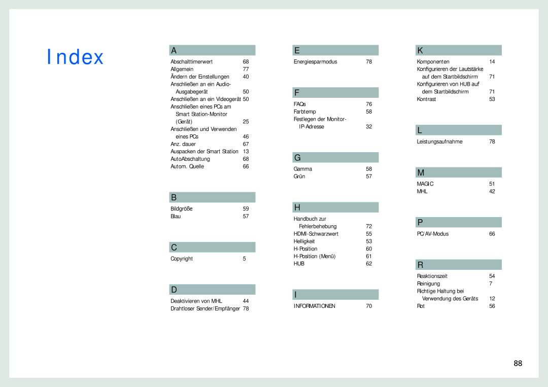 Samsung LC24B750XS/EN, LC27B750XS/EN, LC24B550US/EN manual Index 